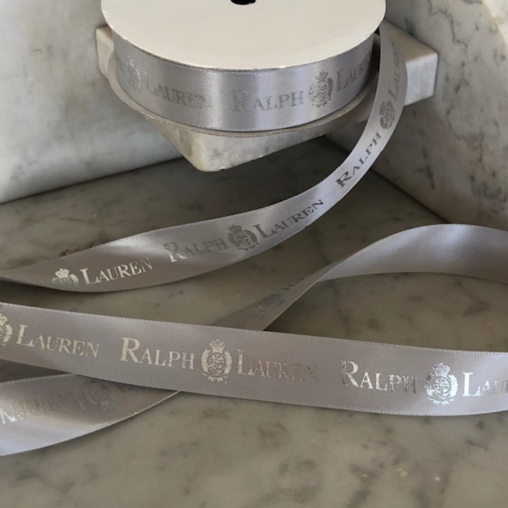 RALPH LAUREN Monogram Silver Gray Satin Ribbon Roll RARE @ 15 ft Spool N…